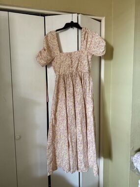 Free People Pink Cream Floral Square-Neck Maxi Dress